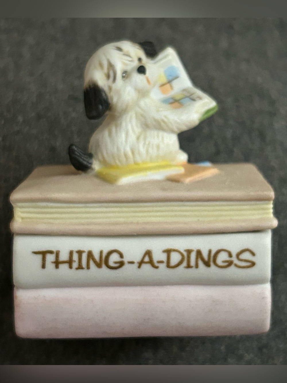 Vintage Morgan Inc. Ceramic Dog Book Trinket Box - White & Brown
